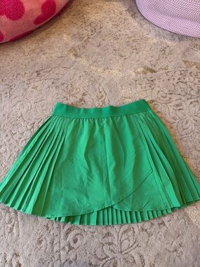Kyodan Bright Green Pleated Wrap-Style Mini Skirt